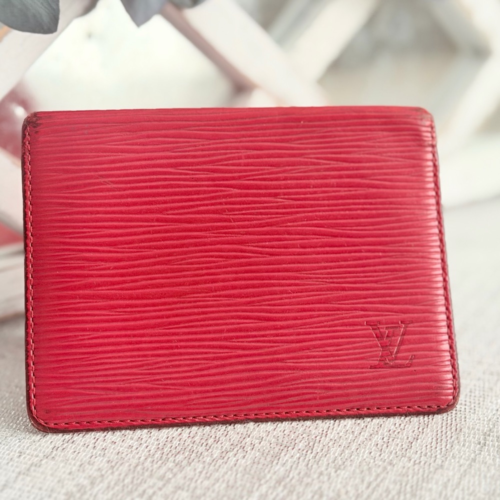 Louis Vuitton Red Epi Leather Card Case LV Card Holder GUC